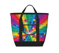 Raggi di coriandoli arcobaleno e stelle,Borsa porta pranzo grande capacità isolata per donne e uomini, lavoro, picnic, viaggi