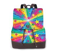 Raggi di coriandoli arcobaleno e stelle,Zaino da donna, impermeabile, leggero, in pelle PU, alla moda, da viaggio