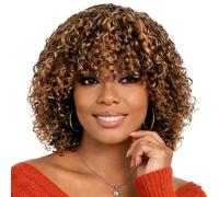 RAGMZZE Parrucche corte di capelli umani ricci da 30,5 cm con frangia, parrucche 100% dei capelli umani per le donne nere, densità 180% nessuna parrucca del merletto usura e via, fatta a macchina