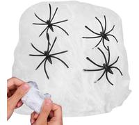 Ragnatela bianca artificiale con 4 ragni - decorazione di Halloween estensibile