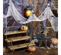 Ragnatela Halloween Decorazioni, Decorazioni di Ragnatela Bianca Finta Estensibili, 100g Ragnatele Finte con 40 Ragni Finti per Tavolo Caminetto Casa Giardino All'Aperto e Halloween Horror Party