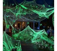 Ragnatele che si illuminano al buio con 50 ragni finti per Halloween, ragnatele elastiche per interni ed esterni, per decorazioni di case infestate, feste ed eventi