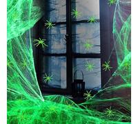 Ragnatele fosforescenti con 50 ragni finti per creare un'atmosfera di Halloween, ragnatele elastiche per interni ed esterni decorazione della casa infestata