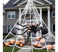 Ragnatele giganti per Halloween, grandi ragnatele per esterni, decorazione di Halloween, 508 cm, triangolare con grande ragno finto da 150 cm, per interni ed esterni, decorazione per la casa infestata