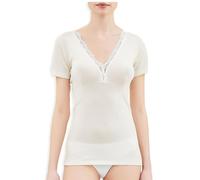 Ragno Maglia Donna 073098 AA45 Pura lana merino pesante scollo a V mezza manica BIANCO-NERO