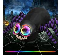 Ragno gigante gonfiabile per esterni, illuminato, con occhi LED RGB che cambiano colore e gambe a strisce viola, impermeabile e antivento, decorazione da giardino