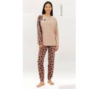 Ragno Pigiama animalier Donna scollo serafino bottoni polsini cotone invernale