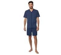 RAGNO Pigiama Aperto trittico Jersey di Cotone,Tre Pezzi. Casacca Aperta con Bottoni a Manica Corta con Fantasia Geometrica, Due Pantaloni a Tinta Unita, Versione Lunga e Versione Corta. Color.