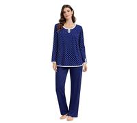 RAGNO Pigiama donna 100% cotone lungo a pois art DT36N1-50, Blu
