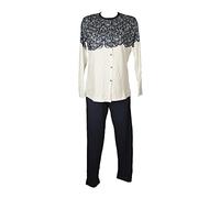 RAGNO Pigiama Donna Aperto Davanti con Bottoni Manica Lunga Pantalone Lungo Caldo Cotone Invernale Articolo DE47N6, 117F Fantasia Marino, 52