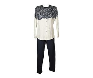 RAGNO Pigiama Donna Aperto Davanti con Bottoni Manica Lunga Pantalone Lungo Caldo Cotone Invernale Articolo DE47N6, 117F Fantasia Marino, 52