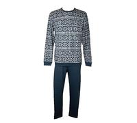 RAGNO Pigiama Uomo Interlock Caldo Cotone Invernale Manica Lunga Collo Serafino Pantalone e Maglia con Polsini Articolo U785N1, 714F Fantasia Insigna Blue, Taglia 54