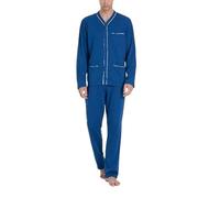 RAGNO Pigiama Uomo Lungo Pantalone in Tinta Unita con Tasca Posteriore. Casacca Senza Colletto, Apertura a Bottoni, Tre Tasche, in Tinta Unita con Righe Delicate a Contrasto sulla Bordatura.in.