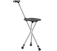 RAGOPILEN sedia pieghevole, Sedia pieghevole 2 in 1 con stampelle, luce LED, 5 impostazioni di altezza, nera, 23x86-96 cm, capacità 150 kg
