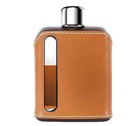 Ragproper Moderna fiaschetta in vetro, resistente rivestita in pelle, per whisky, liquori e altri liquori, ideale per uomini e donne (colpo singolo da 100 ml, pelle scura e marrone)