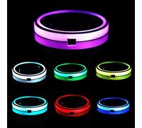 Raguso 2 Pezzi LED Portabicchieri , Sottobicchieri per Auto a LED Solare Portabicchieri con 7 Colori Luci Tappetino per Bottiglia Auto USB per Accessori per sottobicchieri Decorazione Interna