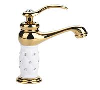 Raguso Rubinetto dell'Acqua Miscelatore in Ottone Massiccio Rubinetto dell'Acqua Fredda/Calda per Lavabo Lavello Bagno Camera da Letto Moderna Maniglia Singola con Diamante(Oro)
