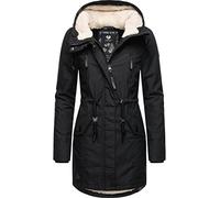 Ragwear Cappotto da donna, lungo, caldo, invernale, con cappuccio in pelliccia di orsacchiotto Elsie Intl XS-6XL, Black22, L