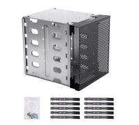 Ragyzity Gabbia per disco rigido in acciaio inossidabile, rack da 5,25 pollici a 5 x 3,5 per computer, vassoio per driver rigido con spazio ventola, piastra in acciaio zincato, rack per HDD Cage Rack