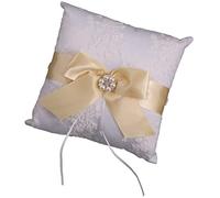 RAHBI Cuscino per FEDI Nuziali, Cuscino per FEDI Nuziali Vintage con Perle, Cuscino per FEDI Nuziali, 20 x 20 cm (Oro)