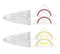 Raheem Set di 6 stencil per parabola, include 2 triangoli gialli con manico, 2 geometria triangolo rosso e 2 righelli parabole per studenti, ufficio, designer, pittura