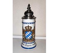Rahm Boccale da collezione, boccale di birra con coperchio in stagno, brocca in pietra, Baviera, altezza con coperchio circa 27 cm, fatto a mano