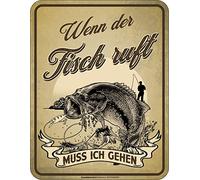 Rahmenlos, targa decorativa in metallo come regalo per pescatori - se il pesce Ruft muss ich gehen