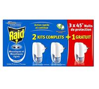 RAID - Diffusore elettrico 45 Notti + 3 ricariche senza profumo contro zanzare e zanzare tigre, azione rapida e continua