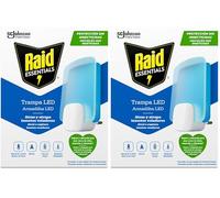 Raid Essentials - Trappola a LED anti-mosche, antimosche alla frutta e alle tarme, senza insetticida, sicura per tutta la famiglia, inodore e senza rifiuti, uso interno, 1 apparecchio e 1 ricambio.