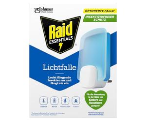 Raid Essentials - Trappola luminosa a LED per mosche, mosche e tarme, protezione 24/7, senza insetticidi, adatta alla famiglia, inodore e senza residui, per interni, 1 trappola luminosa e 1 ricarica