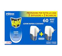 Raid Liquido Elettrico, Antizanzare da Interno, Inodore, 2 Basi + 2 Ric. | Efficace Contro Zanzare Comuni e Tigre, Formato Scorta, Ogni Ricarica Dura 60 Notti