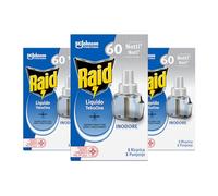 Raid Liquido Elettrico Inodore Antizanzare Contro Zanzare Comuni e Tigre, Confezione da 3 Ricariche 60 Notti