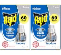 Raid Liquido Elettrico Ricarica, Antizanzare Comuni e Tigre, Inodore, 1 Confezione Da 2 Ricarica da 36ml, 60 Notti