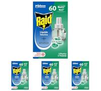 Raid Liquido Elettrico Ricarica, Antizanzare Tigre e Comuni, Confezione da 4 Ricarica da 36 ml, 60 Notti, Profumazione Eucalipto