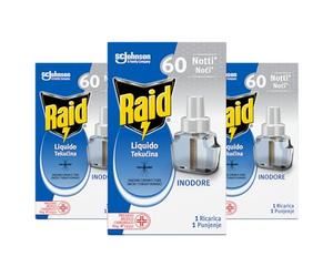 Raid Liquido Elettrico tripla ricarica, Inodore, efficace contro Zanzare Tigre e Zanzare Comuni 60 Notti, 3 Confezioni da 36 ml