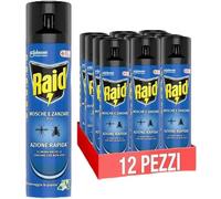 Raid Mosche e Zanzare Plus, Spray Insetticida 12 Confezioni da 400 ml Cadauna