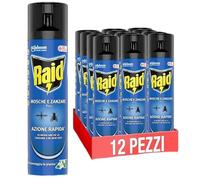 Raid Mosche e Zanzare, Spray Insetticida, Antizanzare e Antimosche, Azione Rapida, 12 x 400 ml