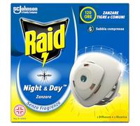 Raid Night & Day Base con Ricarica, Antizanzare e Repellente Zanzare Inodore a Sabbia Compressa, Contiene 1 Diffusore e 1 Ricarica, Senza Profumo