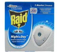 2 Conf. Raid Ricarica Night & Day Anti-Zanzare Comuni e Tigri Sabbia Compressa