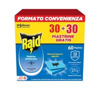 Raid Piastrine Antizanzare, 60 Piastrine Inodore per Zanzare Comuni e Tigre, Fino a 12 Ore di Protezione, Compatibili con Diffusori Raid (1)