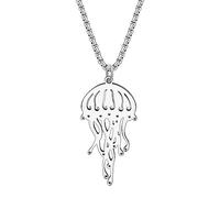 RAIDIN Acciaio inossidabile placcato oro 18 carati Ciondolo collana carino vita marina medusa per le donne ragazze Animali dell'oceano Regali semplici di gioielli per le feste (Argento-160)
