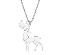 RAIDIN Acciaio inox 18K placcato oro Collana alce carino di Natale per le donne ragazze bambini animale cervo ciondolo gioielli in costume per i regali Decorazioni di partito di vacanza (Argento-140)