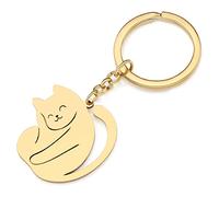 RAIDIN Acciaio Inox placcato oro argento carino gatto portachiavi regali per le donne ragazze gattino animali domestici gioielli per auto borsa chiavi accessori (Oro-095)