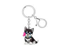 RAIDIN Acrilico Carino Cucciolo Husky Portachiavi Mamma Cane Regali per Donne Ragazze Amanti dei Cani Chiavi Auto Portafoglio Zaino Accessori (Nero)