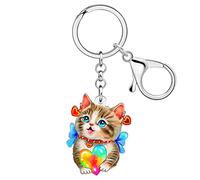 RAIDIN Acrilico Carino Gatto Charm per le donne ragazze adorabile gattino portachiavi regali per auto borsa chiavi animali amanti accessori (Caffè)