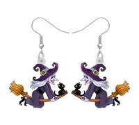 RAIDIN Acrilico carino Halloween orecchini strega per le donne ragazze wizard cappello pendenti orecchini a gancio Punk gioielli regali per la decorazione del festival (Orecchino con gatto nero)