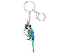 RAIDIN Acrilico Carino Pirata Serie Halloween Pappagallo Portachiavi per Donne Ragazze Scarlet Macaw Portachiavi Regali per gli Amanti degli Uccelli (Blu)