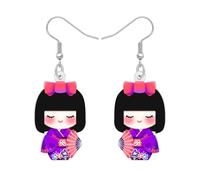 RAIDIN Acrilico Carino Tradizionale Giapponese Bambola Kokeshi Orecchini Pendenti Regalo per Donne Ragazze Culturale Kimono Gioielli per Anime Ventilatore Cosplay Partito Decorazioni (Rosa)