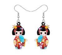 RAIDIN Acrilico Carino Tradizionale Giapponese Bambola Kokeshi Orecchini Pendenti Regalo per Donne Ragazze Culturale Kimono Gioielli per Anime Ventilatore Cosplay Partito Decorazioni (Rosso)