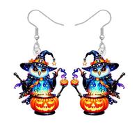 RAIDIN Acrilico Halloween Magia Strega Gufo Uccello Orecchini Appesi Strani Regali Vacanze per Signore Ragazze Amanti degli Uccelli Design Magico Zucca Halloween Gioielli Accessori, M, Acrilico